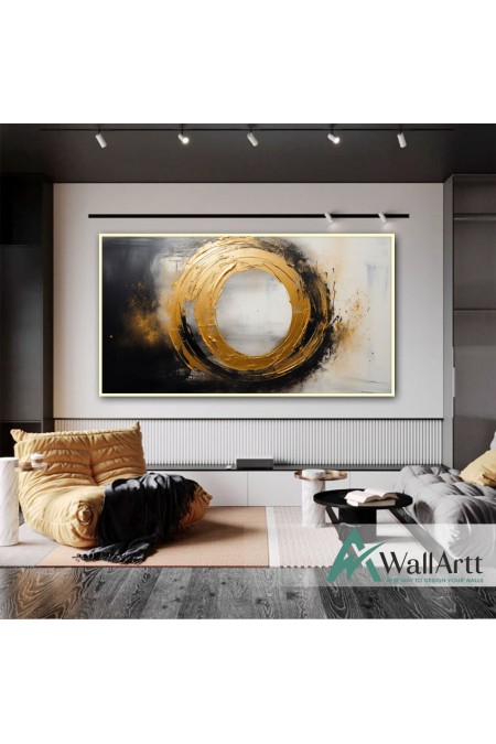 Black Gold Circle 3D Heavy Textured Partial oil Painting